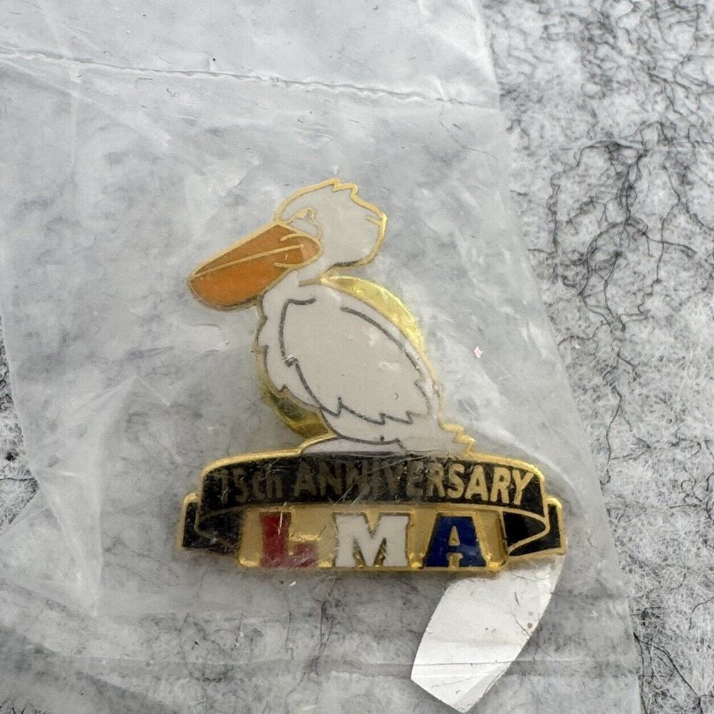 75th Anniversary LMA Pelican Gold Tone Enamel Lapel Hat Tie Pinback Collectible